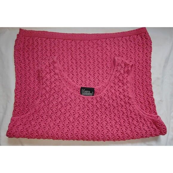 5/$25 Sz Med 80s VINTAGE Long Sweater Top Pink Crochet Knit VGUC - Picture 1 of 8